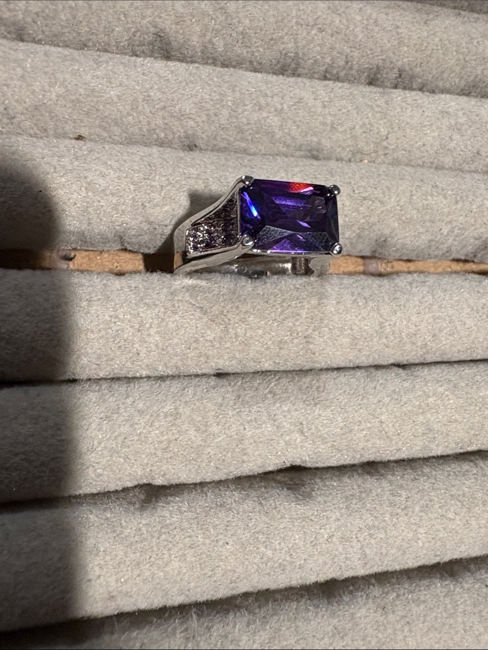 Woman’s  Silver Ring with Rectangular Purple Gem